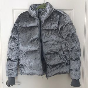 Gray metallic puffer coat